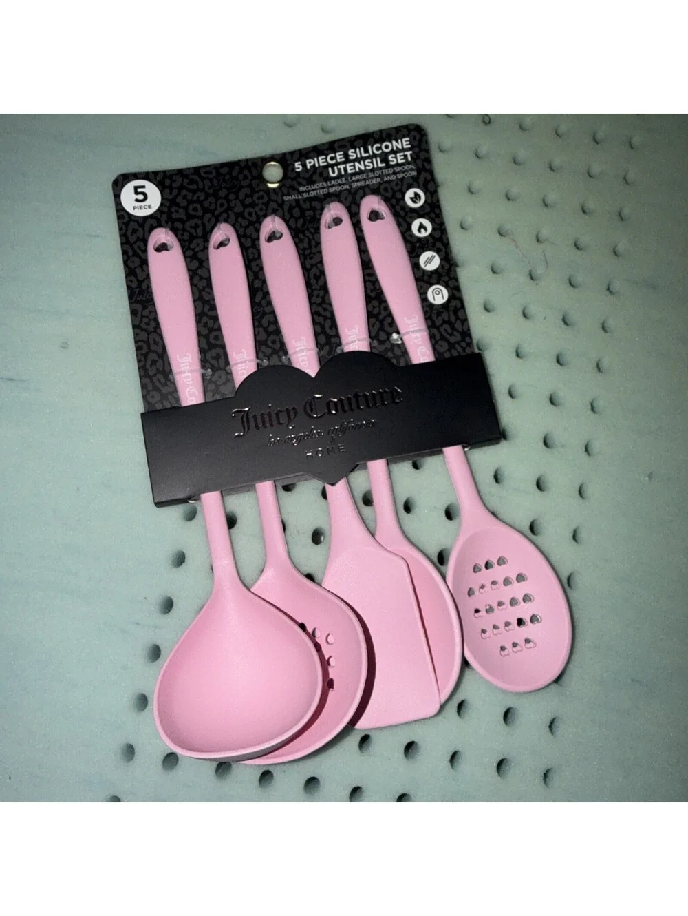 New Juicy Couture Five Piece pastel Pink Silicone Utensil Set